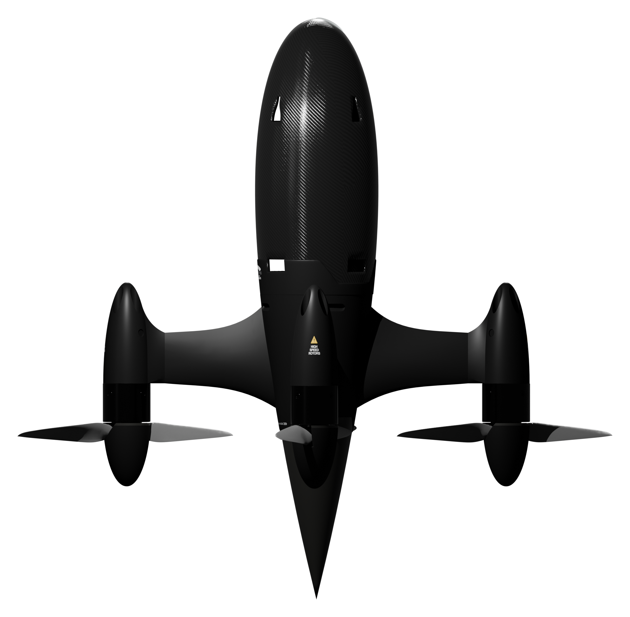 Ahuti Mk II from above: carbon-fibre fuselage and four rotors