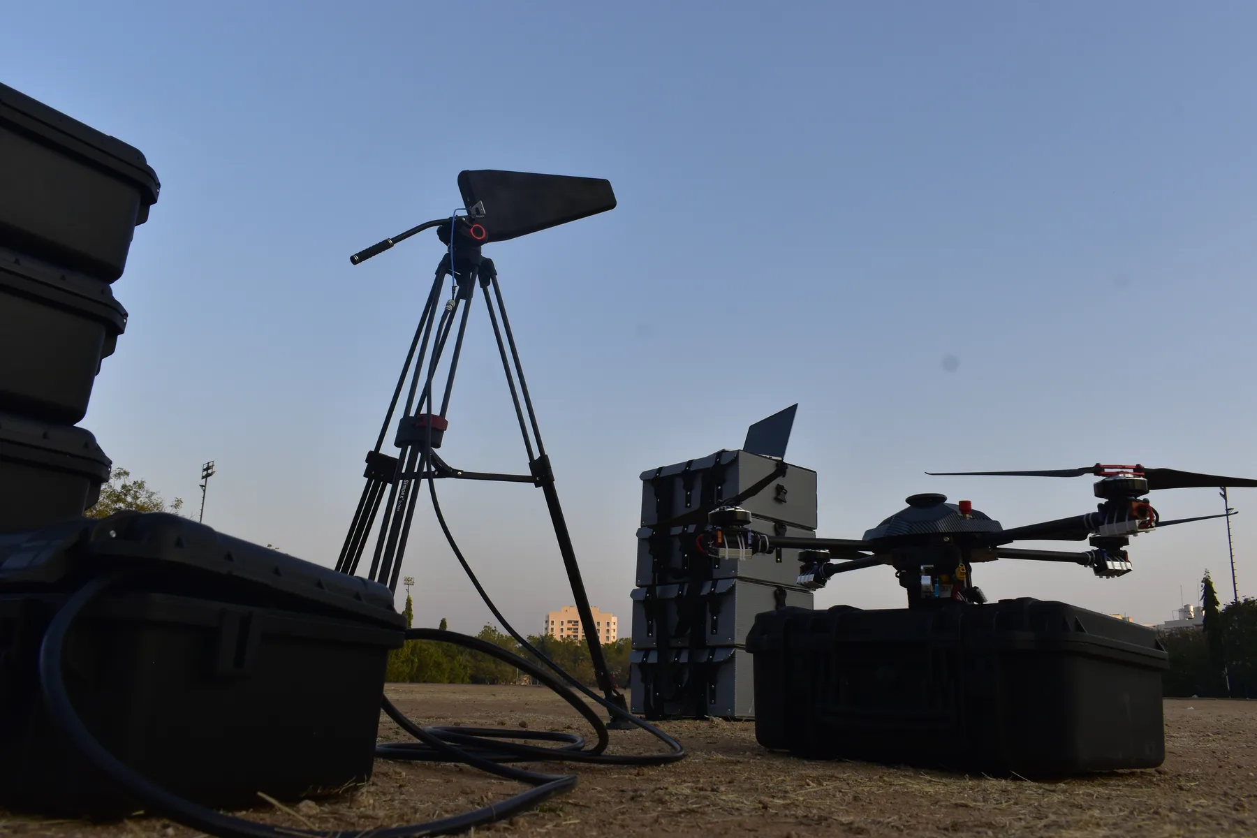 Apollyon field kit with a sensor mast and a quadcopter