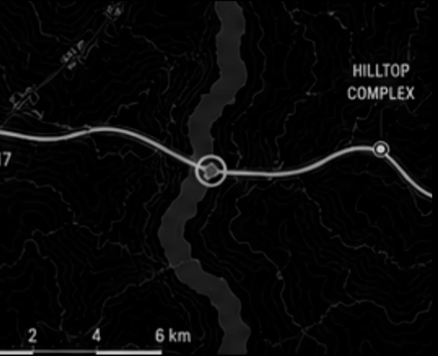 Event location plotted on terrain, Route R-17 at the river crossing